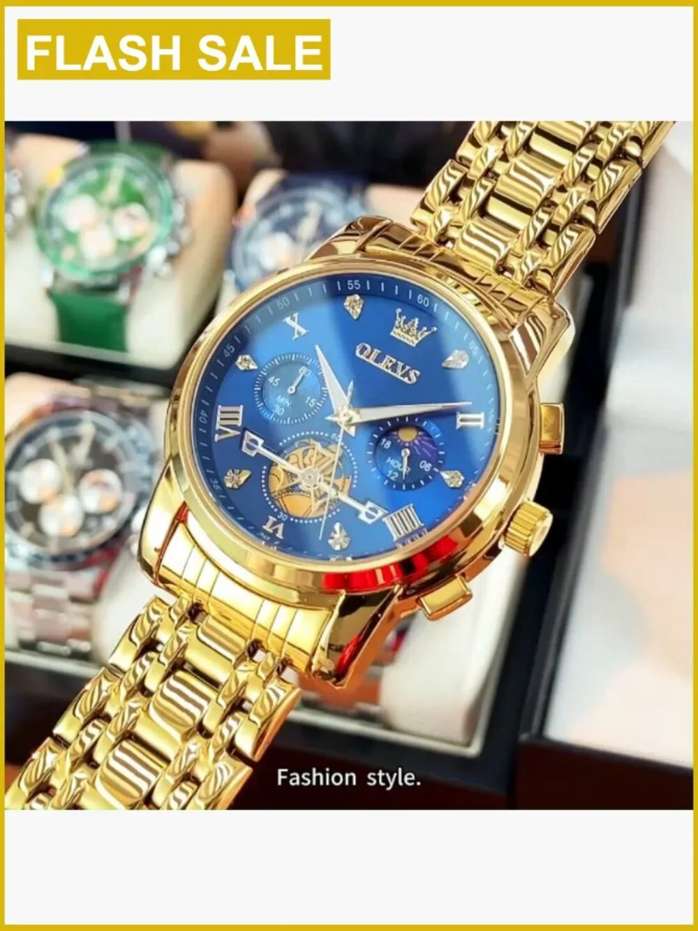 Men's Stainless Steel Chronograph Watch Silver Black Roman Numeral Dress